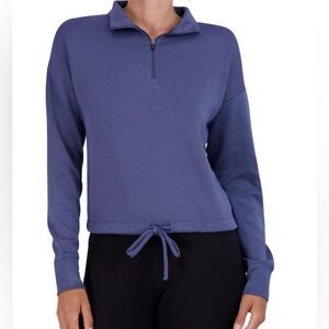 Gaiam Indigo Blue Hudson Cinch Waist 1/4 Zip Pullover Sweatshirt Top